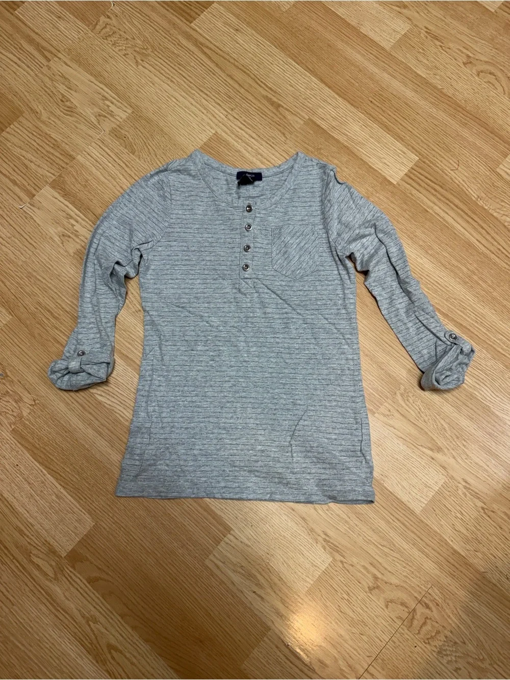 GapKids Girls XL 12 Heather Gray Metallic Silver Stripe Henley Pocket Top